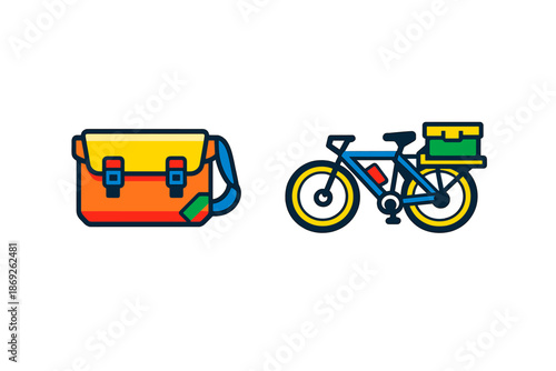 Courier bag and bicycle icons