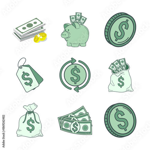 A diverse set of modern financial icons.