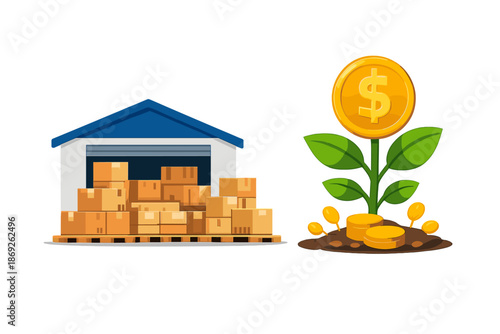 Warehouse and Money Plant Illustration