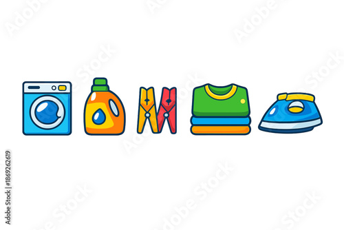 Laundry icons set on a gradient background