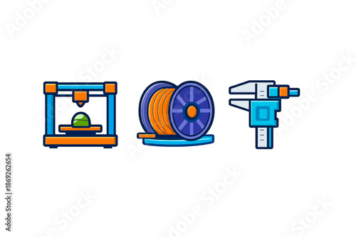 3D Printing Icons Set on Gradient Background
