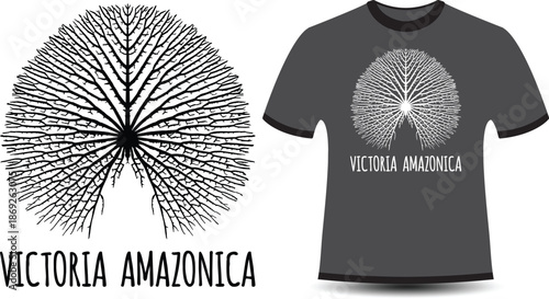 Botanical t-shirt design with Victoria Amazonica Lotus Leaf texture silhouette
