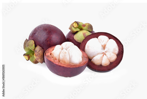 Mangosteen isolated on white background.