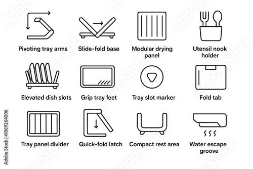 Modular divider modern dish tray pivoting elevated water icon rack fold vector