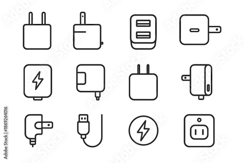 Usb symbol box charge retract icon voltage cable grip line vector power