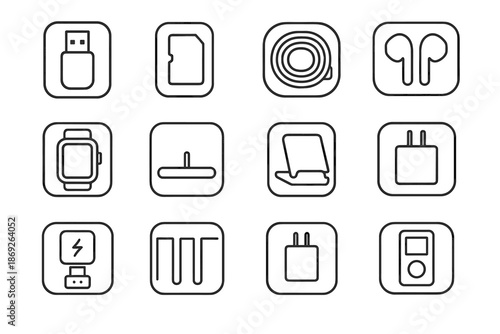 Stick rest slot divider charger adapter accessory icons usb card tech icon