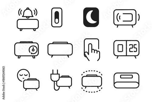 Clock dual digital port switch icon outline sleep top alarm mode vector