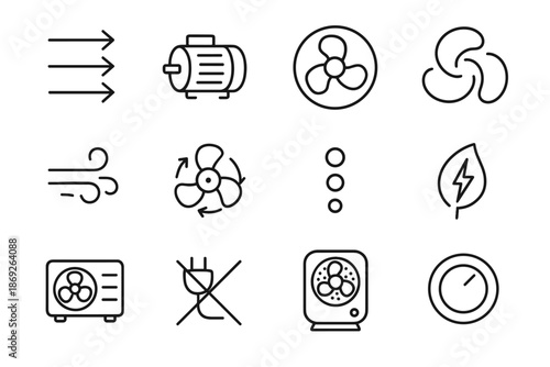 Swirl airflow levels vent wind control set icon ring rotation vector motion