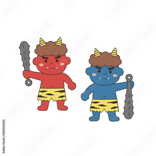 節分のイラスト素材　赤鬼と青鬼　アイコン