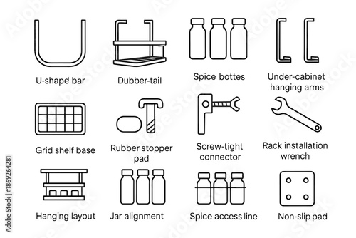 Shelf frame vector alignment icons spice installation icon hanging line metal jar