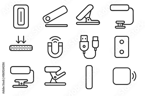 Mount icon clamp detach flexible led magnetic panel light vector usb