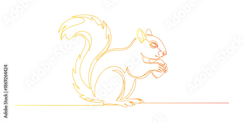 Continuous one line of a squirrel holding a nut, animal world and wildlife, drawn vector illustration.