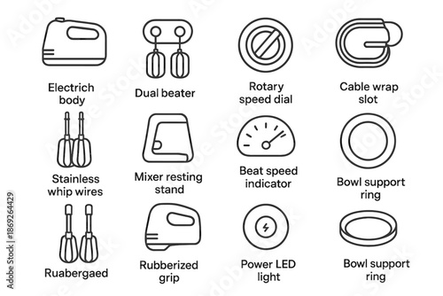 Beat speed power whisk rotary safety icon electric vector icons grip led