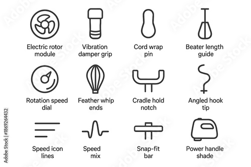 Vector module icons whisking rotation beater dial speed bar cradle gadget icon