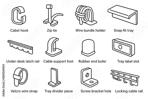 Lid vector desk cable tray support slot wire icon locking hole