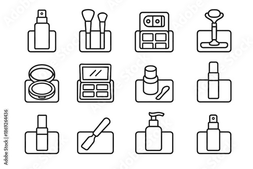 Beauty drawer pump bed facial mini cubby palette tray vector pot icons