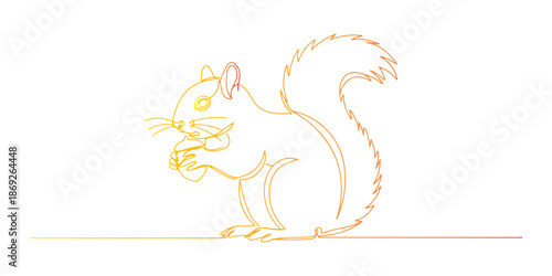 Continuous one line of a squirrel holding a nut, animal world and wildlife, drawn vector illustration.