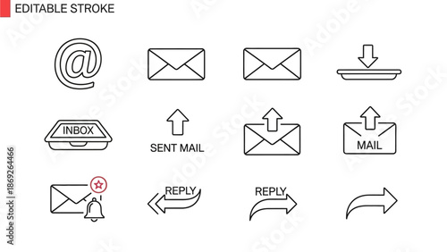 Collection of Editable Icons Representing Email Actions and Communication Symbols