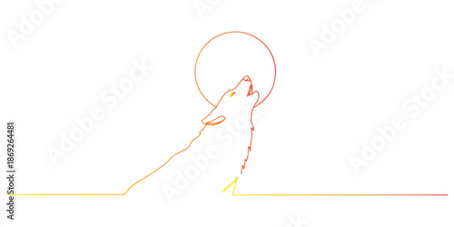 Continuous one line of a wolf howling facing the moon, animal world and wildlife, drawn vector illustration.