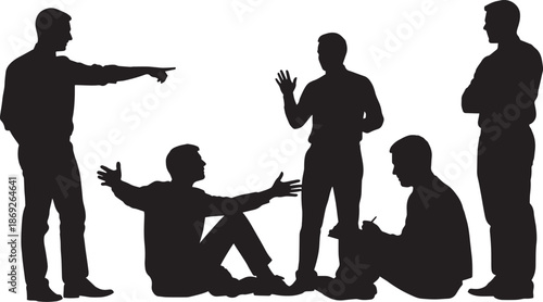 Business Team Discussion Silhouette - Group of Professionals Brainstorming and Arguing Vector Illustration