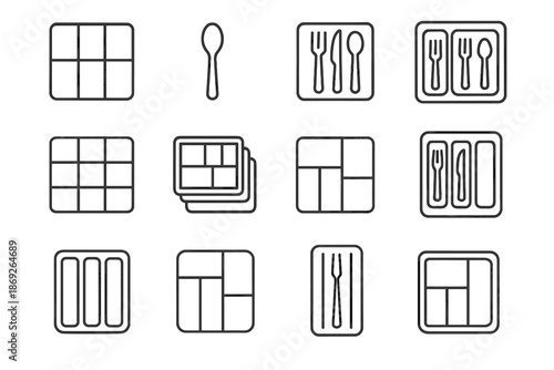 Icons sections cutlery divided kitchen trays icon tray silverware vector six spoon