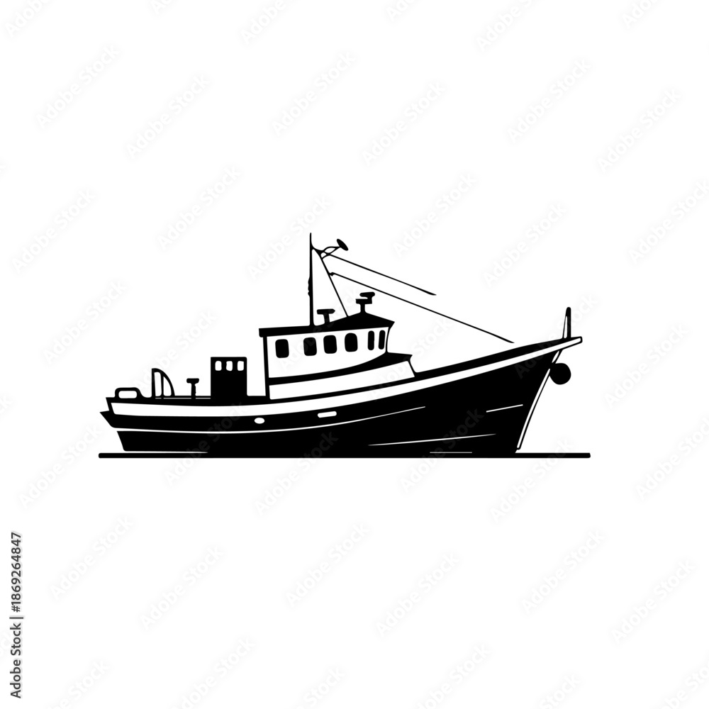 Obraz premium Boat Vector Illustration – Nautical Travel, Sailing Boat, and Marine Transport