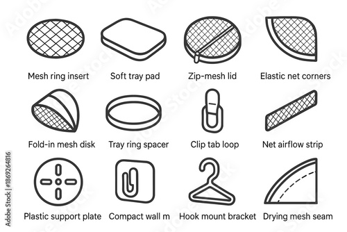 Tray spacer net drying soft corners icon strip fabric vector mesh dryer