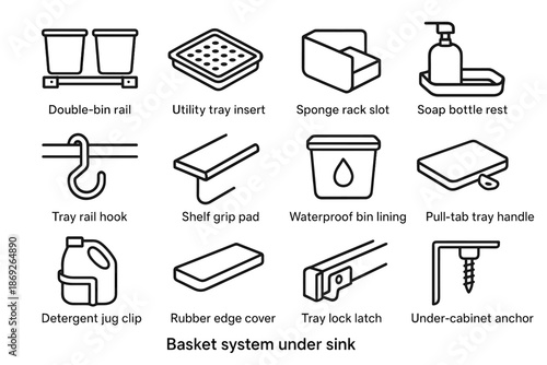 Lock waterproof set vector rack basket clip cover icon rubber tray grip