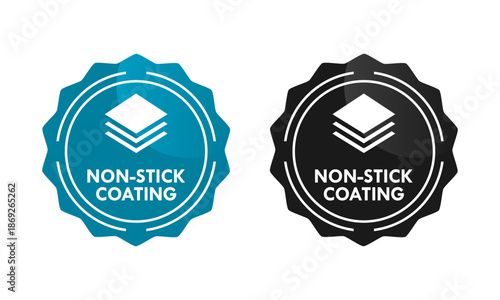 Circular badge icon for non-stick coating technology, featuring stacked layers symbol, perfect for cookware, industrial surfaces, and product packaging labels.