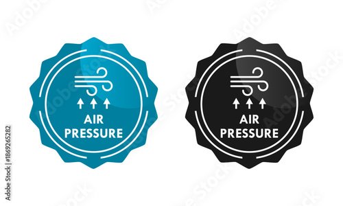 echnical pressure indicator labels for air and water flow, featuring arrow and wave symbols for industrial equipment, plumbing, or atmospheric measurement.