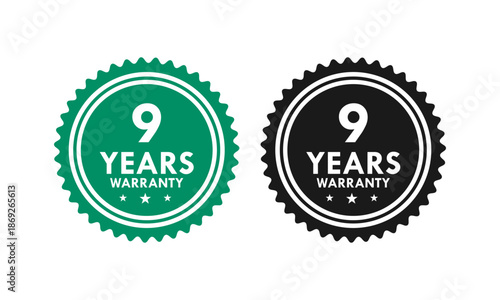 9 years and lifetime warranty label template illustration