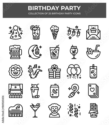 Birthday Party Icons. 25 Festive Celebration Graphics