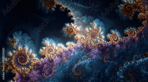 coral reef underwater,abstract fractal background with gold,3D abstract background