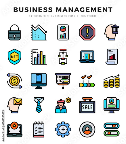 Set of simple Lineal Color Business Management Icons. Lineal Color art icons pack.