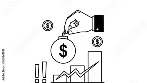 A hand putting money into a green piggy bank with a growing graph in the background