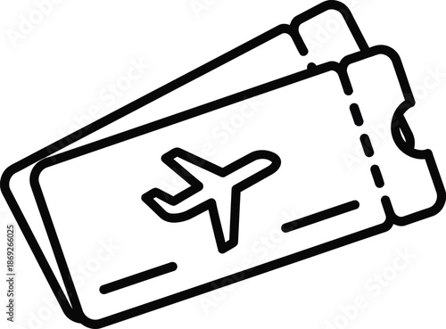 Two flight tickets or boarding passes icon for travel and airline booking concepts