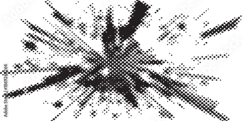 Abstract halftone pattern with dynamic lines and dots.