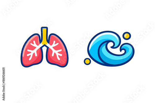 Lungs and Wave Icons with Neon Glow