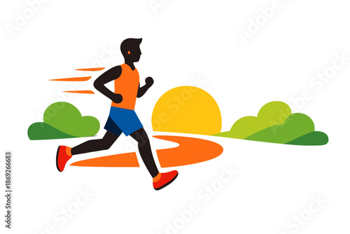 Silhouette runner at sunrise with glowing motion trails