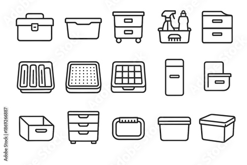 Narrow box utility icon unit drawer compartment rubber bin icons vector wheels