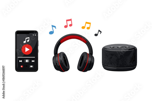 Digital Music Player with Headphones and Smart Speaker