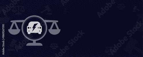 Electric Vehicle EV Transportation Law and Justice Scale Icon with Copy Space for Text Professional Vektor Illustration for Automotive Regulation and Green Energy