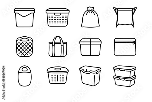 Lid soft plastic icons basket icon bin compact laundry folding vector fold