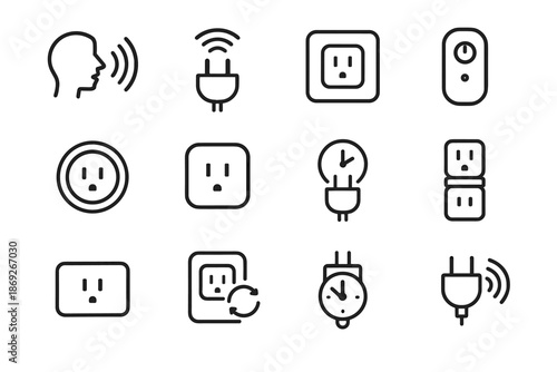 Icon compact plug unit remote icons ring sync smart outlet wall vector