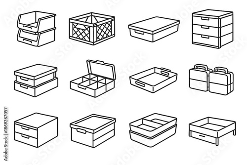 Storage icons vector sliding icon box drawer bins trays linkable shallow modular