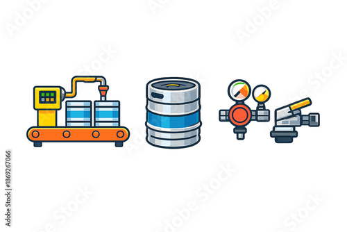 Brewery equipment icons on a gradient background