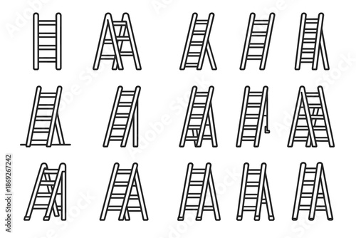 Vector icon aluminum stabilizer foldable rung ladder icons locking rubber bar extension