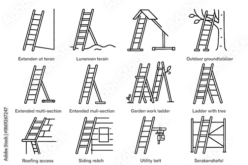 Roofing feet support work icon terrain ladder vector outdoor icons extended