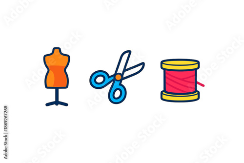 Sewing icons set on a dark gradient background