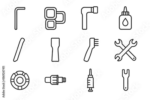 Essential nozzle sealant icon wrench vector brush bottle repair oil allen rim